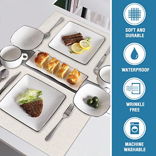 H.VERSAILTEX Linen Placemats Set of 4 Premium Solid Table Placemats for Dining Table Spill-Proof Waterproof Table Mats Heat-Resistant Kitchen Table Mats Washable, 12x18 inches, Ivory