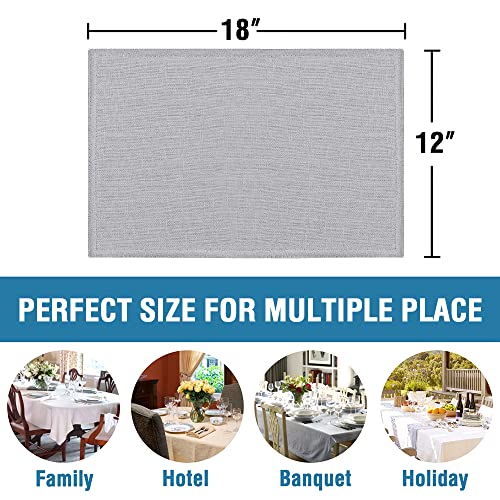 H.VERSAILTEX Linen Placemats Set of 6 Premium Solid Table Placemats for Dining Table Spill-Proof Waterproof Table Mats Heat-Resistant Kitchen Table Mats Washable, 12x18 inches, Grey