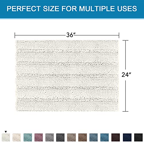 Bath Mats for Bathroom Non Slip Extra Thick Chenille Striped Bath Rug 24" x 36" Absorbent Non Skid Fluffy Soft Shaggy Rugs Washable Dry Fast Plush Mats for Indoor, Bath Room, Tub - Cream