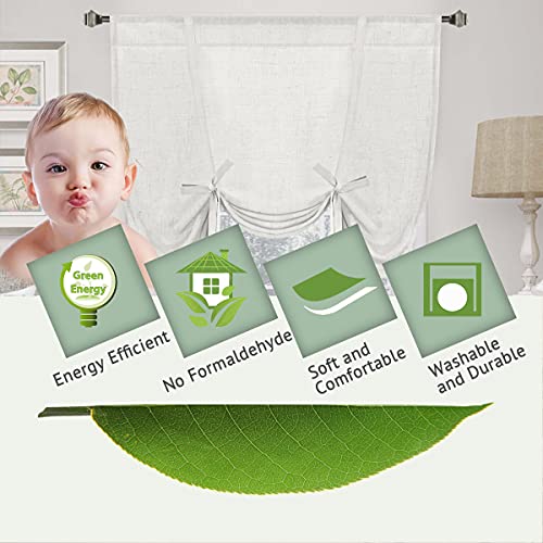 H.VERSAILTEX Tie Up Linen Curtains 63 Inch Length Nature Linen Textured Privacy Curtain Multi Hanging Ways Shade Balloon Window Shade Rod Pocket Casual Curtain - 42x63 - Off White