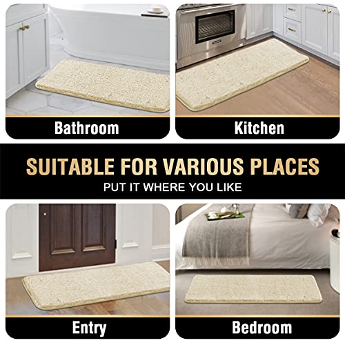 Bathroom Rug Tufted Bath Rug Bath Mat Non Slip Runner Rug 47" x 17" Extra Soft Thick Absorbent Shaggy Kitchen Rug Indoor Mat Washable Microfiber Bath Mat for Bathroom Living Room Fast Dry - Ivory