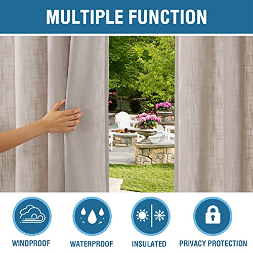 Outdoor Blackout Curtain for Patio Waterproof Linen Look Heavy Duty Indoor/Outdoor Solid Rustproof Grommet Curtain Thermal Insulated Sunlight Block Drape for Gazebo/Porch, 52”W X 95”L, Stone, 1 Panel