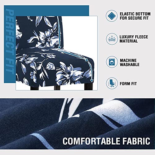 H.VERSAILTEX Stretch Bar Stool Cover Set of 6 Pub Counter Stool Chair Slipcover for Dining Room Cafe Height Side Chairs Feature Modern Floral Printed Design, Navy