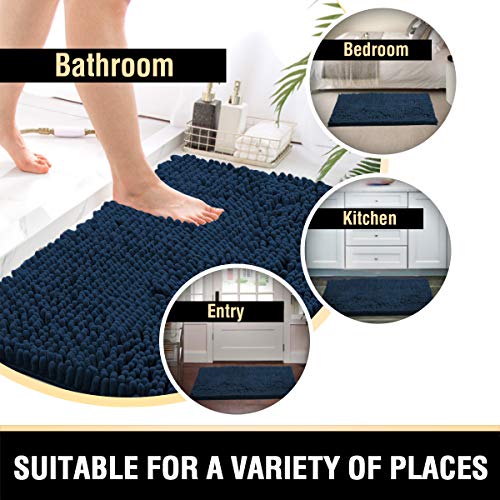 Bathroom Rugs Bath Mats for Bathroom Non Slip Luxury Chenille Bathroom Rugs Extra Soft Absorbent Shaggy Bathroom Mat Rugs Washable Fast Dry Bathroom Rugs Sets 2 Piece (Navy, 20" x 32"/17" x 24")