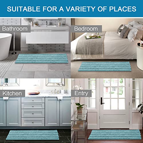 2 Piece Bathroom Set Bathroom Rugs Bath Mats Sets Super Absorbent Chenille Striped Bath Mats Non Skid Machine Wash Dry Rugs for Bathroom Floor(Aqua Haze, 47 x 17 Plus 17 x 24 - Inches)