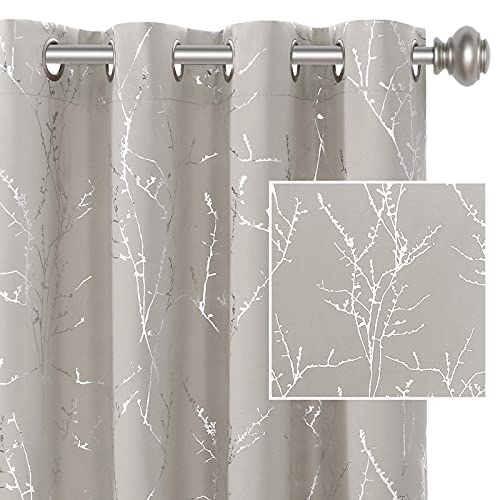 H.VERSAILTEX Blackout Curtains for Bedroom Foil Print Twig Tree Branch Thermal Insulated Grommet Curtain Drapes Light Blocking Thick Soft Window Curtains for Living 52 x 45 Inch Stone 2 Panels