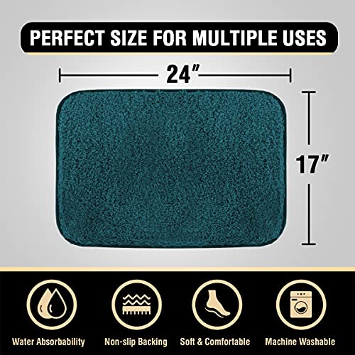 Bathroom Rug Tufted Bath Rug Bath Mat Non Slip Area Rug 17" x 24" Extra Soft Thick Absorbent Shaggy Kitchen Rug Indoor Mat Washable Microfiber Bath Mat for Bathroom Living Room Fast Dry - Dark Teal