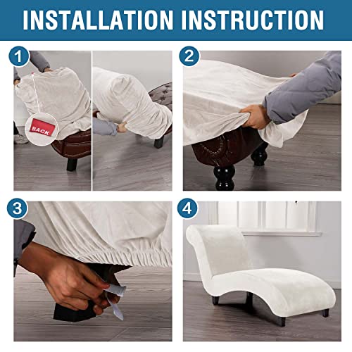 Chaise Lounge Cover Velvet Chaise Lounge Couch Cover High Stretch Chaise Lounge Slipcover Luxury Lounge Chair Cover for Living Room Soft Furniture Protector for Dog, Machine Washable, Off White