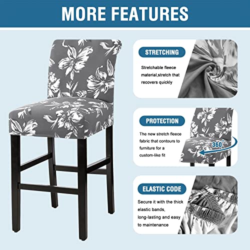 H.VERSAILTEX Stretch Bar Stool Cover Set of 2 Pub Counter Stool Chair Slipcover for Dining Room Cafe Height Side Chairs Feature Modern Floral Printed Design, Grey