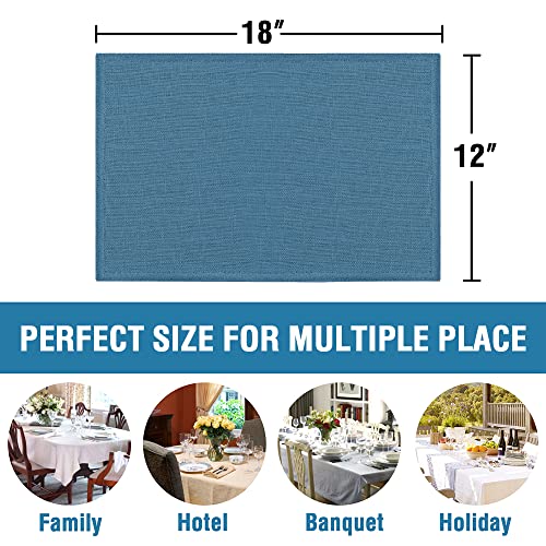 H.VERSAILTEX Linen Placemats Set of 4 Premium Solid Table Placemats for Dining Table Spill-Proof Waterproof Table Mats Heat-Resistant Kitchen Table Mats Washable, 12x18 inches, Ink Blue