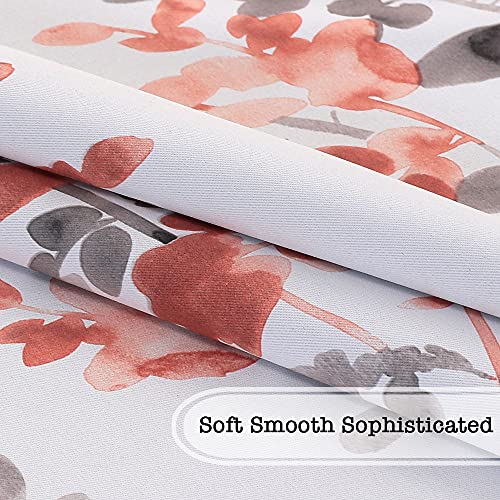 Blackout Tie Up Curtain - Thermal Insulated Balloon Curtain for Small Window Adjustable Kitchen Tie Up Curtain (Floral Pattern in Grey and Coral, Rod Pocket Panel, 42 inches W x 63 inches L)