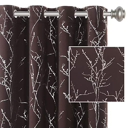 H.VERSAILTEX Blackout Curtains for Bedroom Foil Print Twig Tree Branch Thermal Insulated Grommet Curtain Drapes Light Blocking Thick Soft Window Curtains for Living 52 x 54 Inch Brown 2 Panels