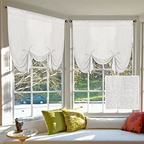 H.VERSAILTEX Tie Up Linen Curtains 63 Inch Length Nature Linen Textured Privacy Curtain Multi Hanging Ways Shade Balloon Window Shade Rod Pocket Casual Curtain - 42x63 - 2 Panels, Off White