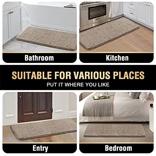 Bathroom Rug Tufted Bath Rug Bath Mat Non Slip Runner Rug 47" x 17" Extra Soft Thick Absorbent Shaggy Kitchen Rug Indoor Mat Washable Microfiber Bath Mat for Bathroom Living Room Fast Dry - Taupe