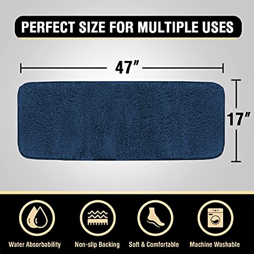 Bathroom Rug Tufted Bath Rug Bath Mat Non Slip Runner Rug 47" x 17" Extra Soft Thick Absorbent Shaggy Kitchen Rug Indoor Mat Washable Microfiber Bath Mat for Bathroom Living Room Fast Dry - Navy