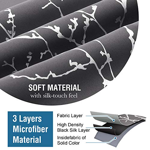 H.VERSAILTEX Blackout Curtains for Bedroom Foil Print Twig Tree Branch Thermal Insulated Grommet Curtain Drapes Light Blocking Thick Soft Window Curtains for Living 52 x 54 Inch Charcoal Gray 2 Panels