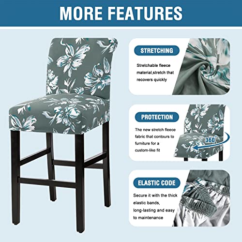 H.VERSAILTEX Stretch Bar Stool Cover Set of 4 Pub Counter Stool Chair Slipcover for Dining Room Cafe Height Side Chairs Feature Modern Floral Printed Design, Green