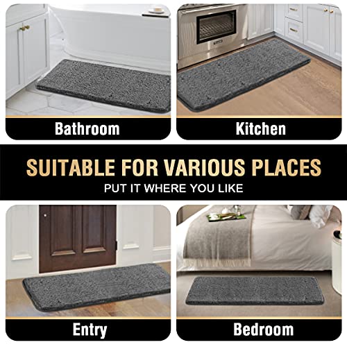 Bathroom Rug Tufted Bath Rug Bath Mat Non Slip Runner Rug 47" x 17" Extra Soft Thick Absorbent Shaggy Kitchen Rug Indoor Mat Washable Microfiber Bath Mat for Bathroom Living Room Fast Dry - Grey