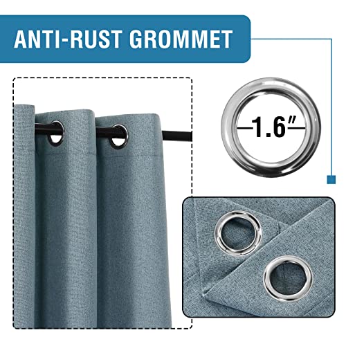 100% Blackout Linen Curtains 84 inches Long Thermal Curtains for Living Room Textured Burlap Curtains with Double Face Linen Grommet Soundproof Bedroom Curtains 52 x 84 Inch, 2 Panels - Stone Blue