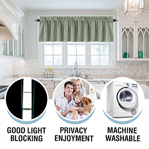 H.VERSAILTEX 100% Blackout Curtain Valances for Kitchen Windows/Bathroom/Living Room/Bedroom Thermal Insulated Rod Pocket Valances for Windows, 2 Pack, 52" x 18", Sage