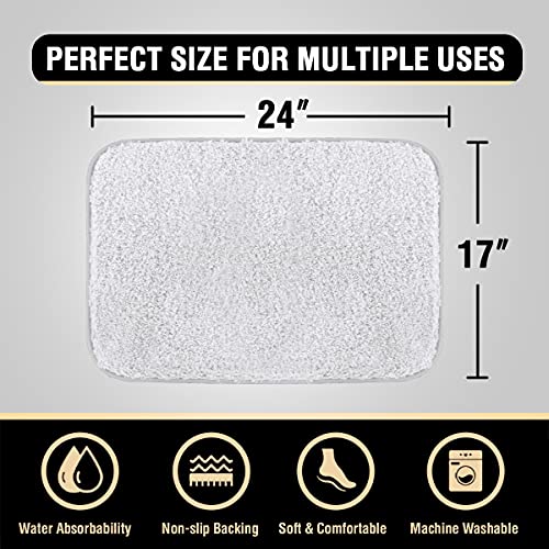 Bathroom Rug Tufted Bath Rug Bath Mat Non Slip Area Rug 17" x 24" Extra Soft Thick Absorbent Shaggy Kitchen Rug Indoor Mat Washable Microfiber Bath Mat for Bathroom Living Room Fast Dry - White