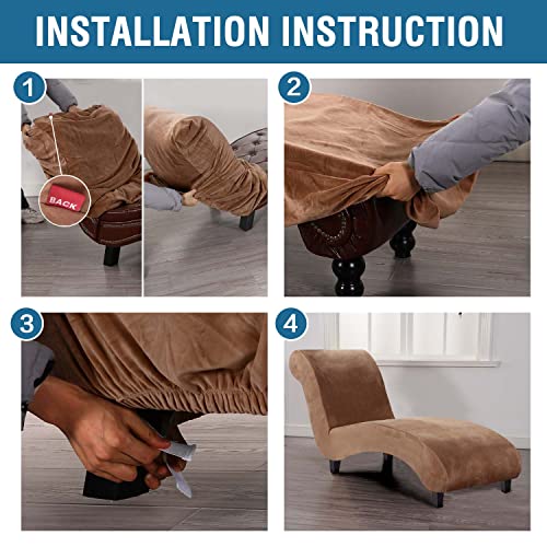 Chaise Lounge Cover Velvet Chaise Lounge Couch Cover High Stretch Chaise Lounge Slipcover Luxury Lounge Chair Cover for Living Room Soft Furniture Protector for Dog, Machine Washable, Camel