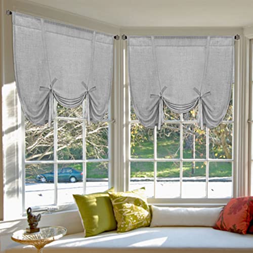 H.VERSAILTEX Tie Up Linen Curtains 63 Inch Length Nature Linen Textured Privacy Curtain Multi Hanging Ways Shade Balloon Window Shade Rod Pocket Casual Curtain - 42x63 - 2 Panels, Dove