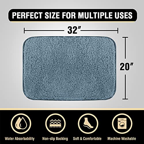 Bathroom Rug Tufted Bath Rug Bath Mat Non Slip Area Rug 20" x 32" Extra Soft Thick Absorbent Shaggy Kitchen Rug Indoor Mat Washable Microfiber Bath Mat for Bathroom Living Room Fast Dry - Stone Blue