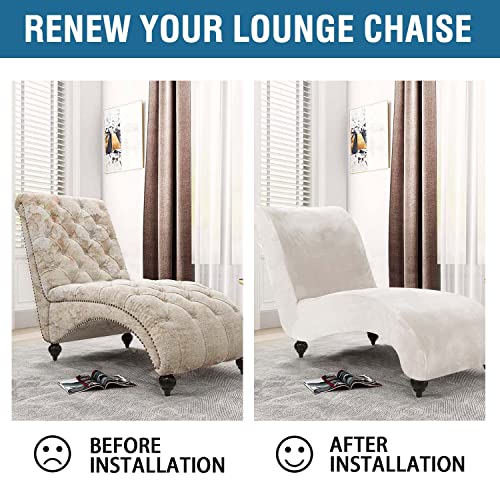 Chaise Lounge Cover Velvet Chaise Lounge Couch Cover High Stretch Chaise Lounge Slipcover Luxury Lounge Chair Cover for Living Room Soft Furniture Protector for Dog, Machine Washable, Off White