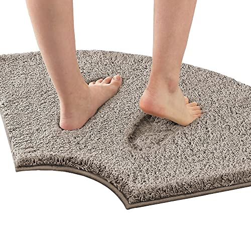 H.VERSAILTEX Toilet Rug Toilet Mats for Bathroom Curved Bath Mat Non Slip Corner Bath Rug Carpet for Toilet Extra Soft Thick Absorbent Contour Toilet Mat Washable, 20 x 38.5 inch - Taupe