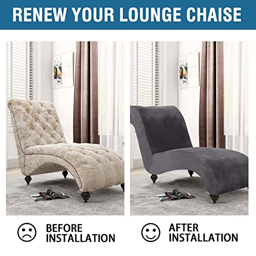 Chaise Lounge Cover Velvet Chaise Lounge Couch Cover High Stretch Chaise Lounge Slipcover Luxury Lounge Chair Cover for Living Room Soft Furniture Protector for Dog, Machine Washable, Grey