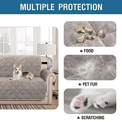 Thick Velvet Quilted Recliner Covers for Recliner Chair Covers Reclining Chair Slipcover Recliner Couch Cover with Non Slip Backing and Wider Elastic Strap (Checked - 79" x 68"- Taupe)