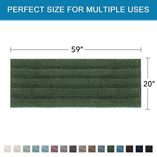 Bath Rugs for Bathroom Non Slip Bath Mats Extra Thick Chenille Striped Bath Rug Runners Oversized 59" x 20" Absorbent Fluffy Soft Shaggy Mats Dry Fast Plush Area Carpet for Bath Room - Bronze Green