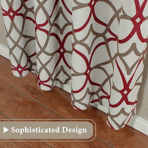 H.VERSAILTEX Blackout Curtains Printed Design 54 Inch Length 2 Panels Set Thermal Insulated Curtains for Bedroom Living Room Geometric Modern Grommet Window Drapes - Taupe and Red