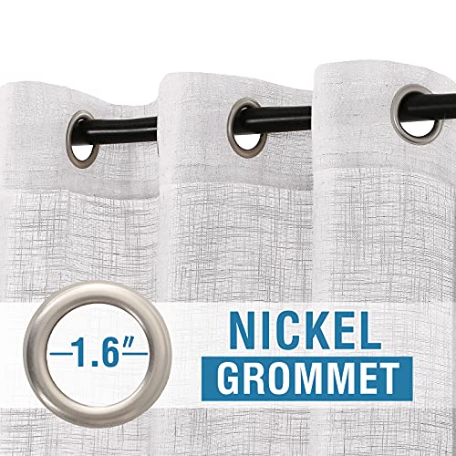 H.VERSAILTEX Linen Curtains Natural Linen Blended Curtains for Living Room Burlap Linen Textured Light Filtering Nickel Grommet Curtains Bedroom Curtains 2 Panel Sets Privacy Added, 52inx84in, White