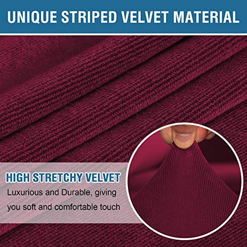 Thick Striped Velvet 3 Piece Stretch Sofa Covers Couch Covers for 2 Cushion Couch Sofa Slipcovers (Base Cover Plus 2 Large Cushion Covers) Feature Soft Stay in Place(2 Cushion: 72"-88", Burgundy)