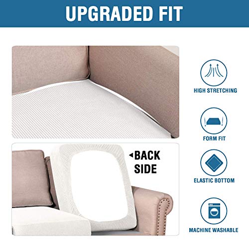 H.VERSAILTEX Super Stretch Individual Seat Cushion Covers Sofa Covers Couch Cushion Covers Slipcovers Featuring Thick Jacquard Textured Twill Fabric (2 Piece Large Sofa Cushion Covers, Off White)