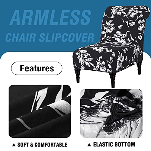 Armless Chair Slipcover High Stretch Accent Chair Cover Removable Chair Cover for Living Room Modern Furniture Protector with Elastic Bottom Thick Bouncy Modern Style, Machine Washable, Black