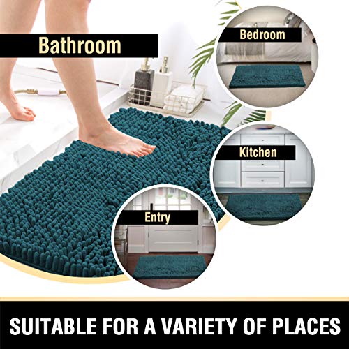 Bathroom Rugs Bath Mats for Bathroom Non Slip Luxury Chenille Bathroom Rugs Extra Soft Absorbent Shaggy Bathroom Mat Rugs Washable Fast Dry Bathroom Rugs Sets 2 Piece (Dark Teal, 20" x 32"/17" x 24")