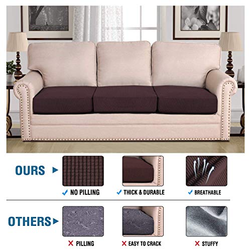 H.VERSAILTEX Super Stretch Individual Seat Cushion Covers Sofa Covers Couch Cushion Covers Slipcovers Featuring Thick Jacquard Textured Twill Fabric (3 Piece XL Sofa Cushion Covers, Chocolate)