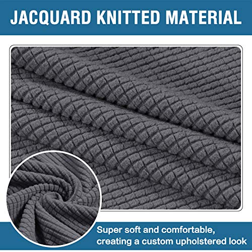 H.VERSAILTEX Square Ottoman Covers Ottoman Slipcovers Folding Storage Stool Furniture Protector Form Fit with Elastic Bottom, Stretch High Spandex Small Checks Jacquard Fabric(Medium,Grey)