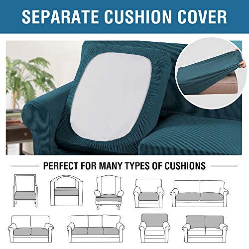 H.VERSAILTEX 4 Piece Stretch Sofa Covers for 3 Cushion Couch Covers for Living Room Furniture Slipcovers (Base Cover Plus 3 Seat Cushion Covers) Upgraded Thicker Jacquard Fabric (XL Sofa, Deep Teal)