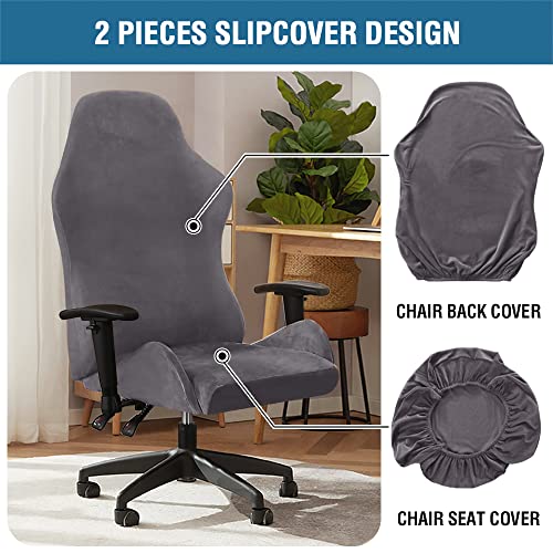 2 Piece Velvet Gaming Chair Covers Stretchable Game Chair Cover Protector Computer Chair Cover Computer Reclining Racing Ruffled Gamer Chair Protector Rotating Armchair Covers Without Chair (Grey)