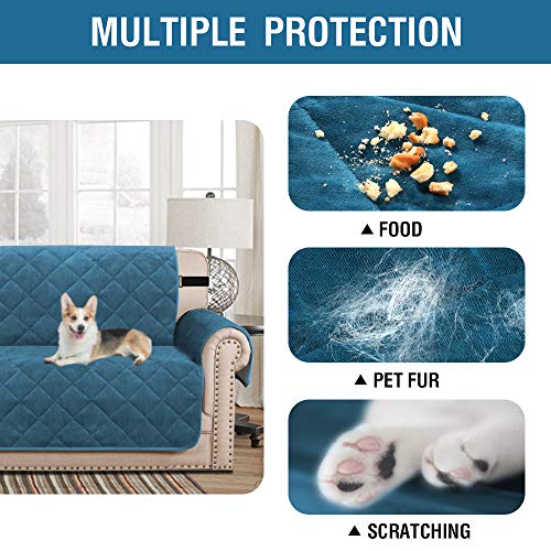 Thick Velvet Quilted Recliner Covers for Recliner Chair Covers Reclining Chair Slipcover Recliner Couch Cover with Non Slip Backing and Wider Elastic Strap (Checked - 79" x 68"- Peacock Blue)