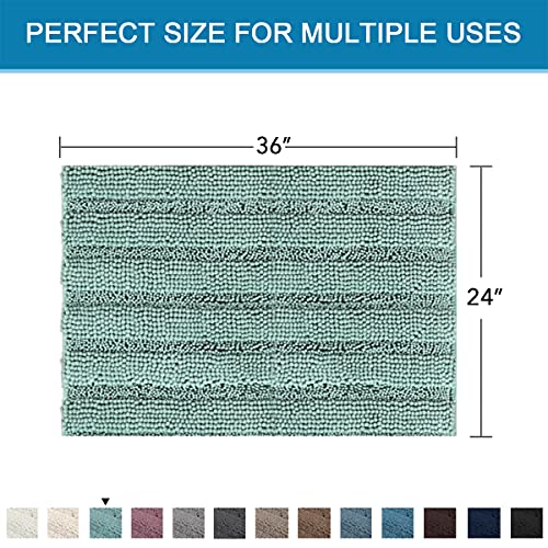 Bath Mats for Bathroom Non Slip Extra Thick Chenille Striped Bath Rug 24" x 36" Absorbent Non Skid Fluffy Soft Shaggy Rugs Washable Dry Fast Plush Mats for Indoor, Bath Room, Tub - Eggshell Blue