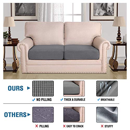 H.VERSAILTEX Super Stretch Individual Seat Cushion Covers Sofa Covers Couch Cushion Covers Slipcovers Featuring Thick Jacquard Textured Twill Fabric (2 Piece Large Sofa Cushion Covers, Grey)