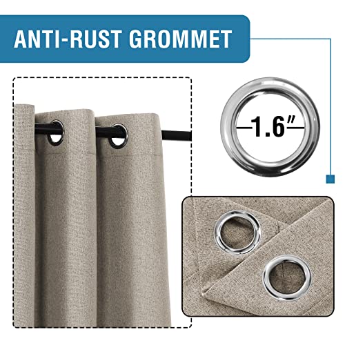 100% Blackout Linen Curtains 54 inches Long Thermal Curtains for Living Room Textured Burlap Curtains with Double Face Linen Grommet Soundproof Bedroom Curtains 52 x 54 Inch, 2 Panels - Taupe