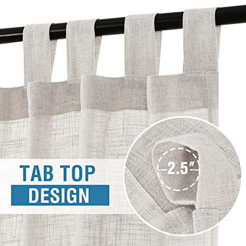 Linen Curtains Natural Linen Blended Curtains for Living Room Burlap Linen Textured Curtains Tab Top Curtains Elegant Energy Efficient Light Filtering Curtains (Set of 2, 52" x 84", Off White)
