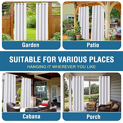 H.VERSAILTEX White Indoor Outdoor Curtains for Patio Waterproof Stainless Steel Silver Grommet Thermal Insulated Light Blocking Outdoor Drapes for Deck/Gazebo, Pure White, 52x95 Inch, 1 Panel