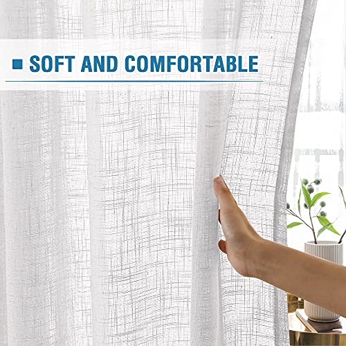 H.VERSAILTEX Linen Curtains Natural Linen Blended Curtains for Living Room Burlap Linen Textured Light Filtering Nickel Grommet Curtains Bedroom Curtains 2 Panel Sets Privacy Added, 52inx84in, White